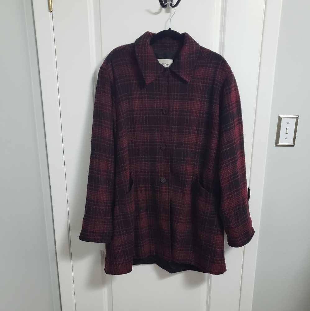 NYGARD Red Wool Plaid Shacket Coat